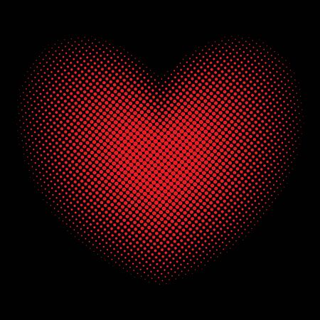 Big red halftone heart on the black background. Valentine's day card. Vector illustration.のイラスト素材