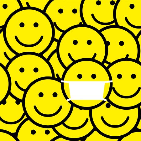 Smile icons pattern. One person in medical mask. Seamless pattern. Wearing mask to stop spreading the infections, including Coronavirus (Covid-19) disease. Responsibility. Vector illustration.のイラスト素材