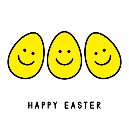 Three Easter eggs. Smiling faces. Easter greeting card. Vector illustration.のイラスト素材