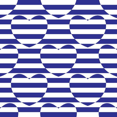 Striped seamless pattern with hearts. Blue and white colors. Vector illustration.のイラスト素材