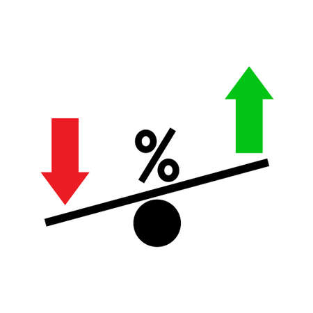 Seesaw. Rating fluctuation concept. Percents going up and down. Business concept. Vector illustration.のイラスト素材
