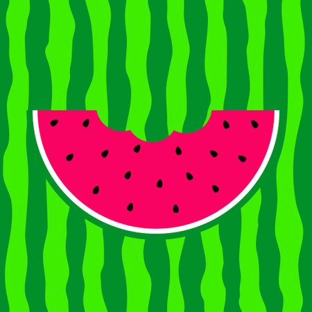 Watermelon slice. Pink pulp, black seeds and green rind. Vector illustration.のイラスト素材