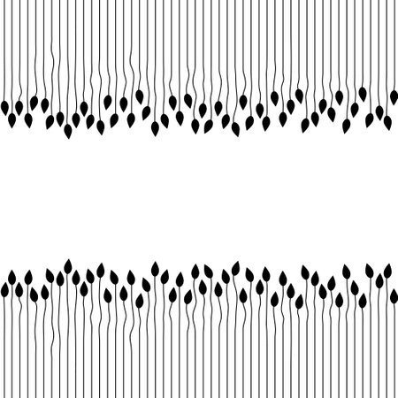 Small leaves. Young plants. Black and white background. Vector illustration.のイラスト素材