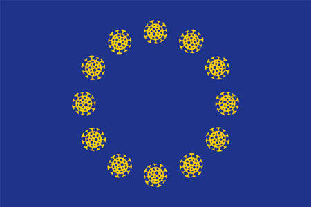 Flag of European Union with  virus bacteria. Epidemic  in Europe. Vector illustration.