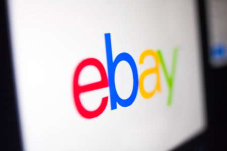 Kyiv, Ukraine -  March 9, 2021: eBay logo on the screen. eBay is an e-commerce corporation that...