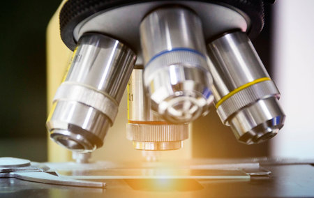 Close up of microscope at the  laboratory