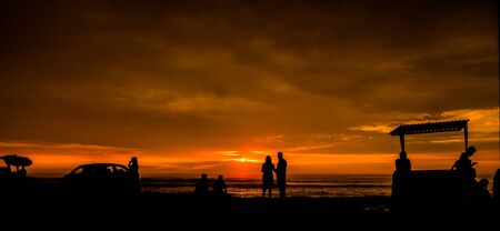 Sunsset in Huanchaco at the Pacifick Oceanの写真素材