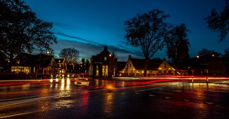 Light trails in townの写真素材