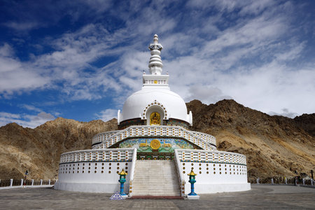 Shanti Stupa in Leh-Ladakh, Indiaの写真素材