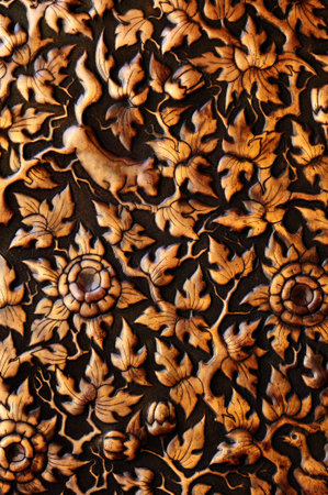 Pattern carved on woodの写真素材