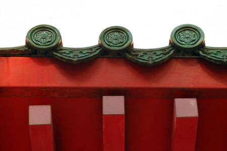 detail photo of a chinese architecture in red and green colourの写真素材