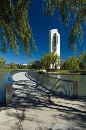 bridge pathway to famous white Carillion in Canberraの写真素材