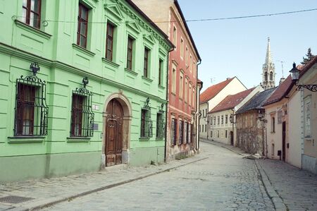 old town in bratislava - capital of slovakia, historic buildings, typical streetの写真素材
