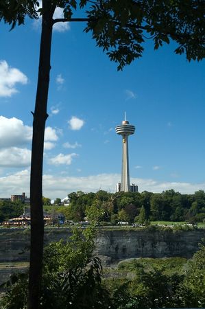 skylon tower on canadian side at niagara falls, photo taken from usaのeditorial素材