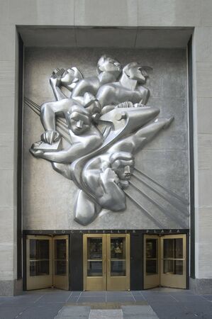 Rockefeller Plaza entrance door, Manhattan, New Yorkの写真素材