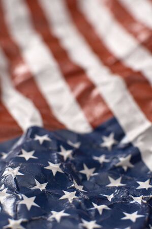 wrinkled paper american flag, shallow depth of viewの写真素材