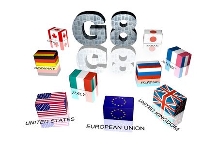 3d flag objects created as Great Eight flags, white backgroundの写真素材