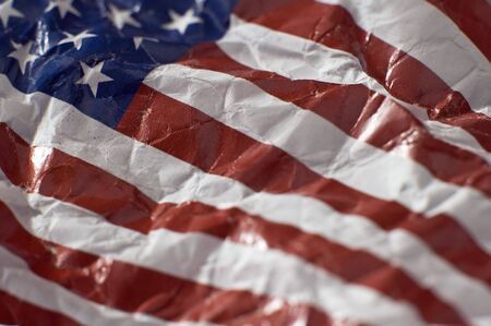 wrinkled paper american flag, shallow depth of viewの写真素材