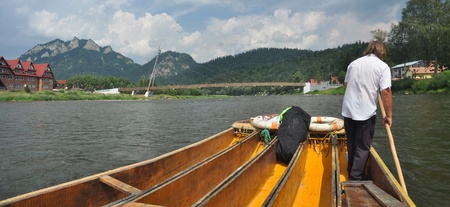 23. JULY 2010 - DUNAJEC RIVER on SLOVAK-POLAND border. River sluice with a tourist guide.のeditorial素材