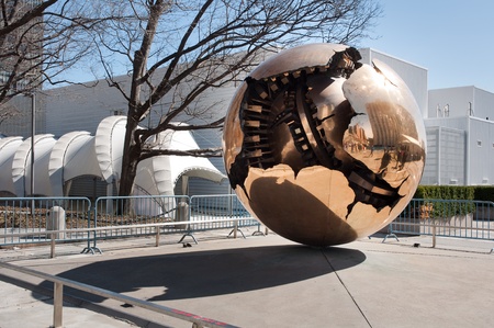 Sphere within Sphere sculpture in front of United Nations Headquarters, Manhattan, New York.のeditorial素材