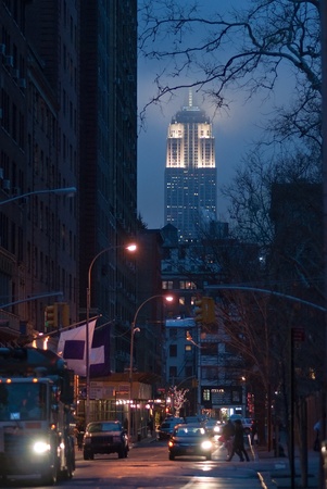 night photo of Empire State Building in New York, USAのeditorial素材