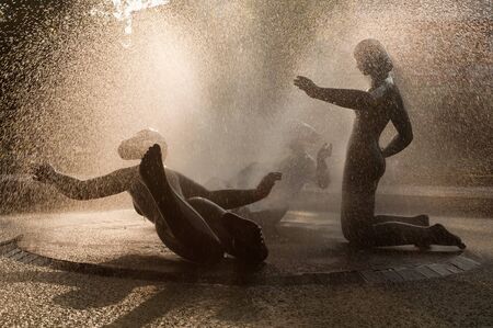 girls fountain behind Grasalkovicov prezidentsky palac (Grassalkovich presidential palace) in Bratislava, Slovakia.のeditorial素材