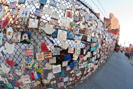 29. MARCH 2011 - MANHATTAN, NEW YORK, USA - "Tiles For America" semptember 11 remembrance memorial on Mulry Square, Manhattan. Tiles for America is now on the Greenwich Village Historic District National Register. Mulry Square is a triangular parking loのeditorial素材