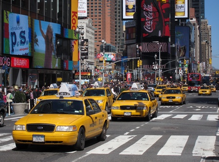yellow NYC taxis on Times Square, New York City.のeditorial素材