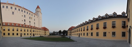 The court of Bratislavsky hrad (Bratislava castle) panoramic photoのeditorial素材