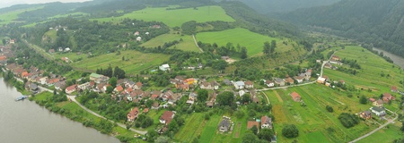 village Nezbudska Lucka viewed from Strecno castle near city Zilina, Slovakia.の写真素材