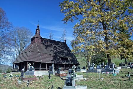 wooden church (slovak: cerkva, kostol) in Topola, East Slovakia.のeditorial素材