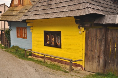 traditional ancient wooden houses in a Slovak village.のeditorial素材