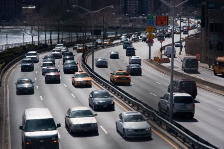 28. MARCH 2011 - NEW YORK, USA - medium car traffic on FDR Drive in Manhattan, New York, USA. Photo...