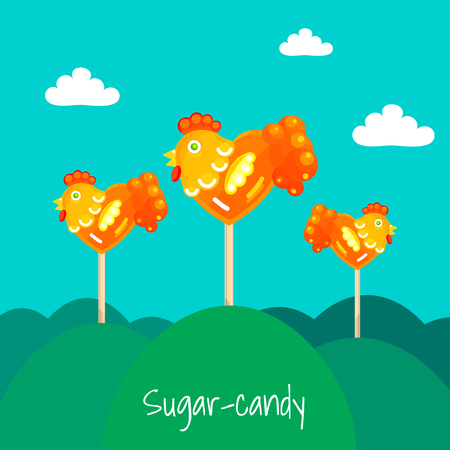 Rooster candy with sky and trees on backgroundのイラスト素材