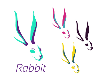 the silhouette of a hare or rabbit different colorsのイラスト素材