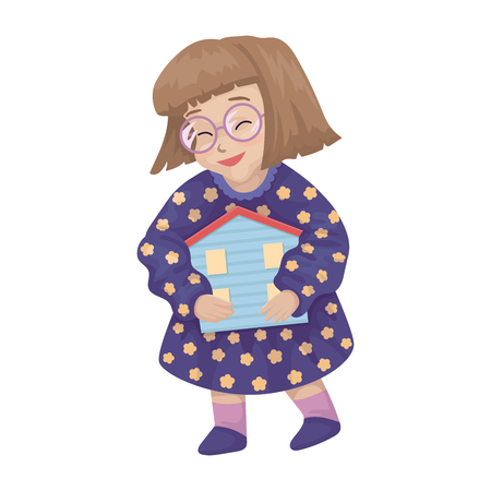 The baby holds a house in hand. A logo the character of adoption, the child without parents, joy of adoptionのイラスト素材