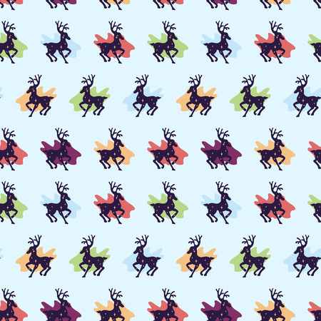 Seamless pattern from stars and deer, a silhouette with stars inside.のイラスト素材