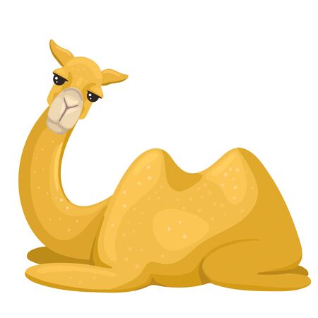 Camel, a desert animal, a mammal for transporting people, lay down to rest, tired and asleep. Vector flat cartoon character illustration on white background.のイラスト素材