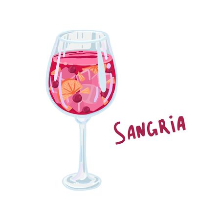 Sangria. Wine glass with red wine and fruit, spanish drink. Vector illustrationのイラスト素材