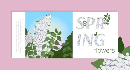 Horizontal flyer with spring design. Lilac on a purple background. Place for your text. Vector illustrationのイラスト素材