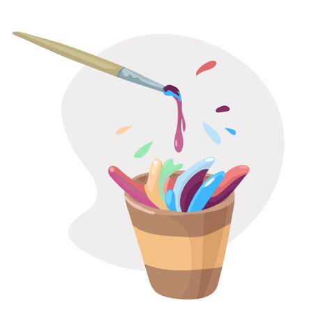Brush with a glass of paints. Vector illustrationのイラスト素材
