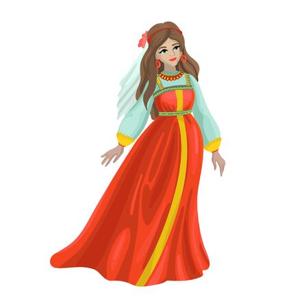 Russian girl in traditional folk dress. Vector illustrationのイラスト素材