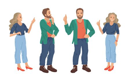 Group of men and women pointing out. Vector illustrationのイラスト素材