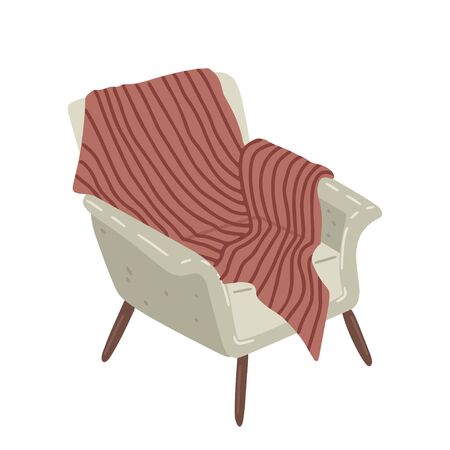 Soft wooden armchair with blanket. Vector isolated illustrationのイラスト素材