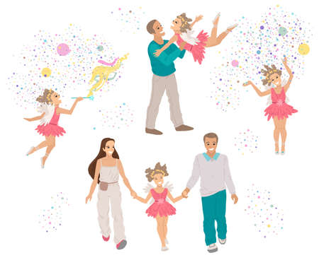 Girl in a fairy costume, performance in the , a fairy-tale character, kids theater with parents. Halloween party. Vector drawing, cartoon characterのイラスト素材