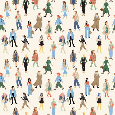 Women in different bright clothes. People seamless pattern. Texture print for textiles. Vector...