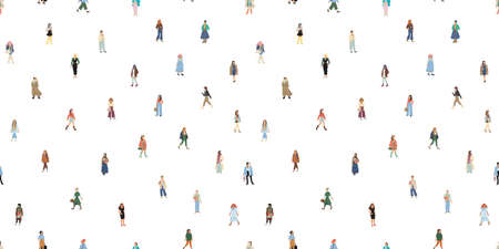 International women day concept. Full length women. Seampless pattern for wrapping, textile, fabric, wallpaper and other decor. Vector illustrationのイラスト素材