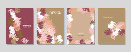 Abstraction cover templates set, drawing with marker. Nude and pink pastel colors. Flyer,...