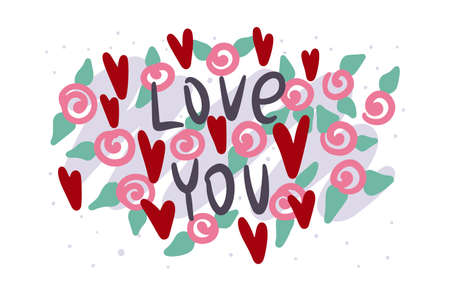 Valentines day, congratulations on postcards, hand drawn sketch with hearts and the inscription. Vector design illustration for printのイラスト素材
