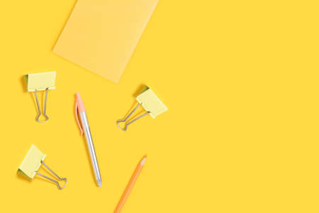School supplies pattern on a frame background. Monochrome creative composition with copy space.の写真素材